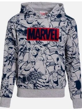 Marvel Boy’s Gray Comic-Print Crewneck Sweatshirt with Red Logo